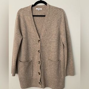 Madewell merino wool tan v-neck button up boyfriend cardigan sweater